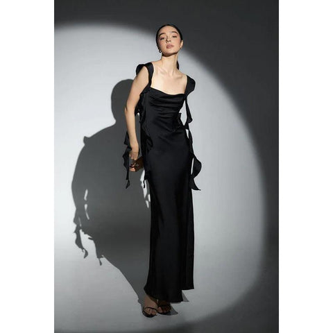 Vestido de fiesta de noche, sencillo e informal, con tirantes cuadrados y espalda abierta