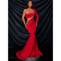 Robe de soirée sexy et ajustée à col haut, plissée et perlée, sans bretelles, en satin, manches longues 