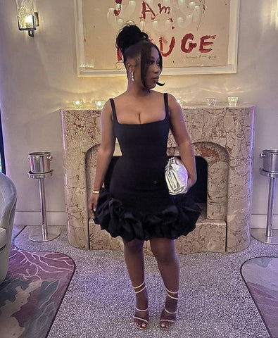 Lindo vestido corto negro para baile de bienvenida, vestido negro de graduación Y1859