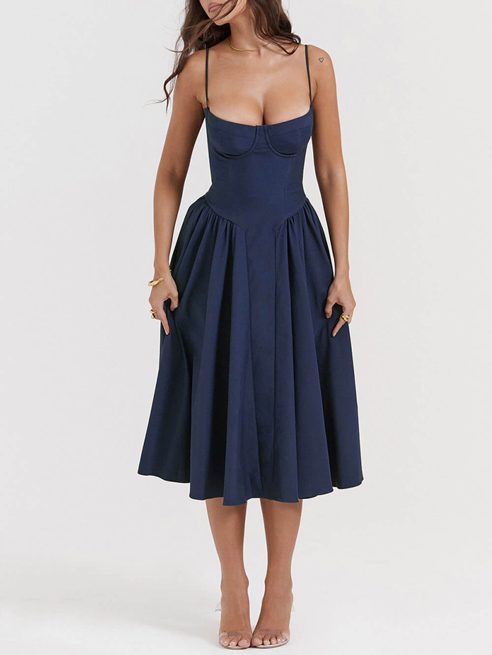 Robe midi bustier à col en V 