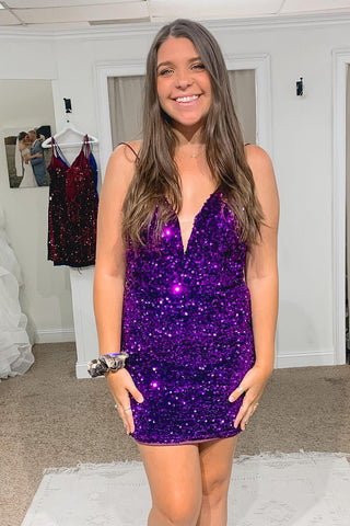 Robe fourreau courte à sequins pour le bal de promo, dos croisé