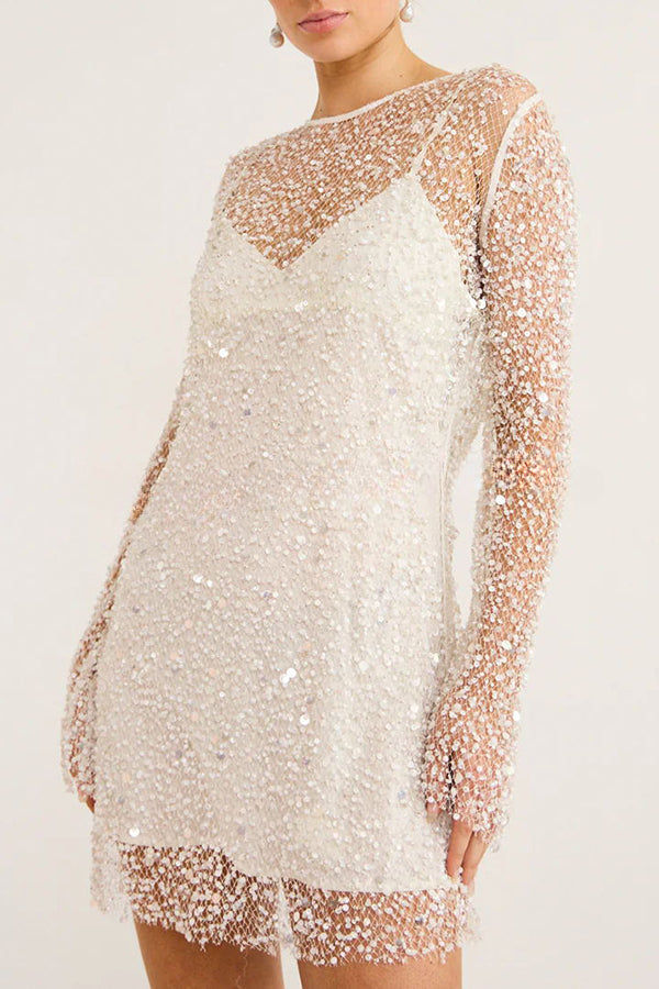 Robe courte en tissu à sequins et perles Sparkle and Shine avec jupon séparé 