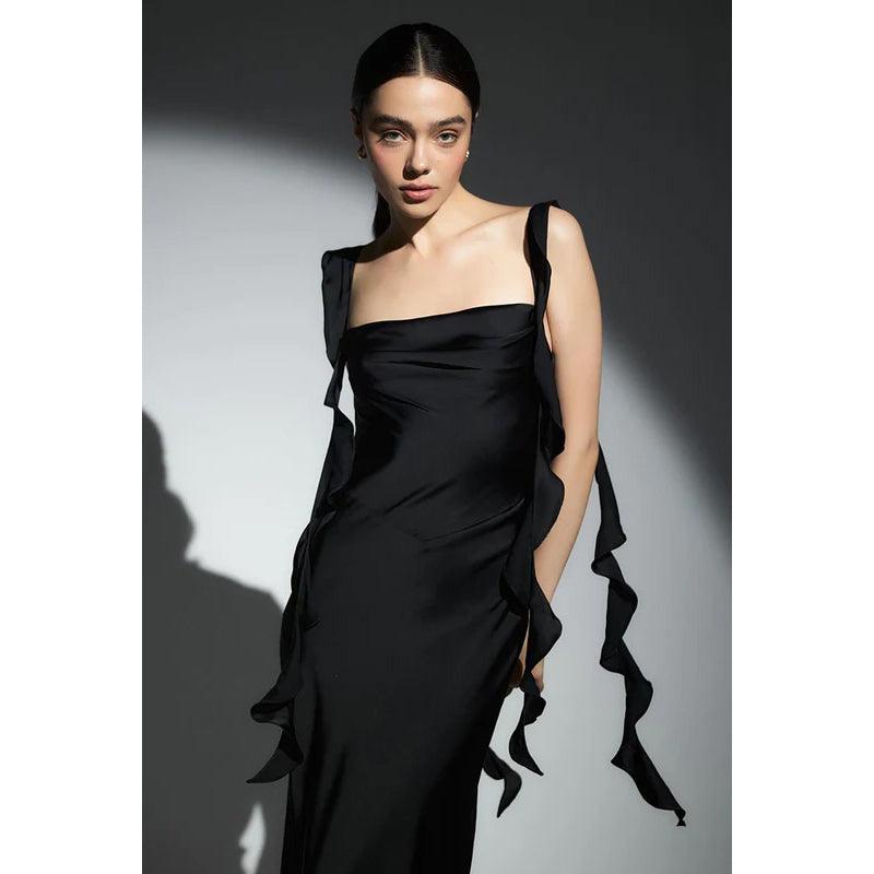 Robe de soirée fourreau simple et décontractée à bretelles carrées et dos ouvert