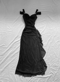 Robe de bal longue en mousseline noire brillante Y7487