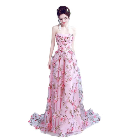 Evening dress autumn new bean pink tube top bride wedding banquet annual meeting evening dress