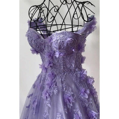 Glamorous & Dramatic Off-Shoulder Sleeveless A-Line Applique Evening Party Prom Dress