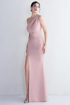 One Shoulder Black Long Prom Dress with Split Front