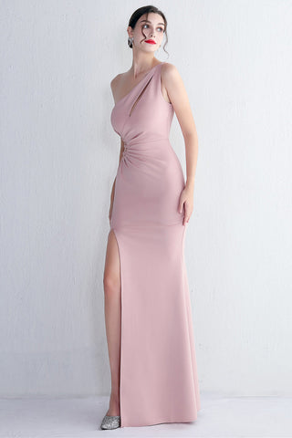 One Shoulder Black Long Prom Dress with Split Front