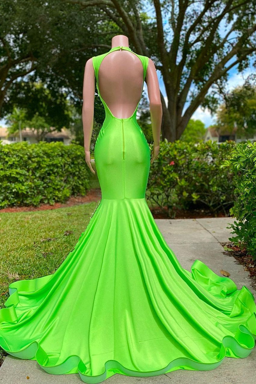 Robe de bal longue sirène sans manches à épaules dénudées et dos nu