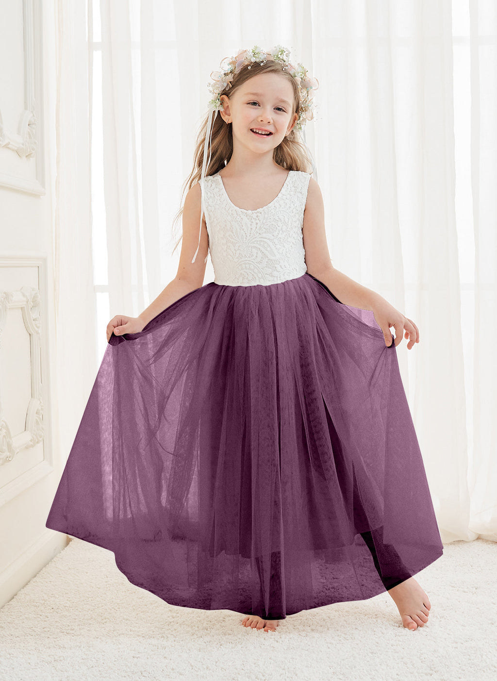 Vestido de niña de las flores de tul y encaje encantado 