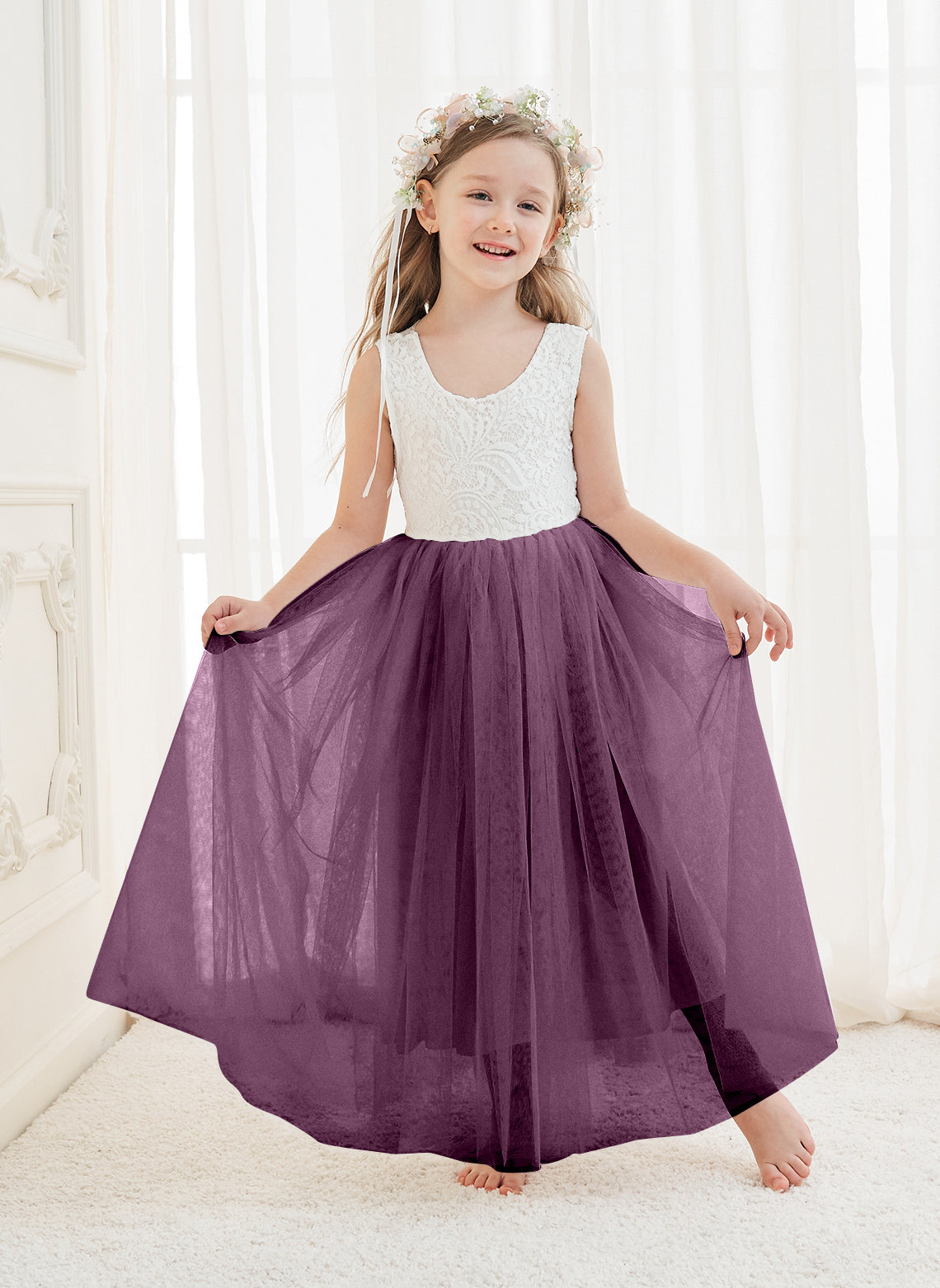 Vestido de niña de las flores de tul y encaje encantado 