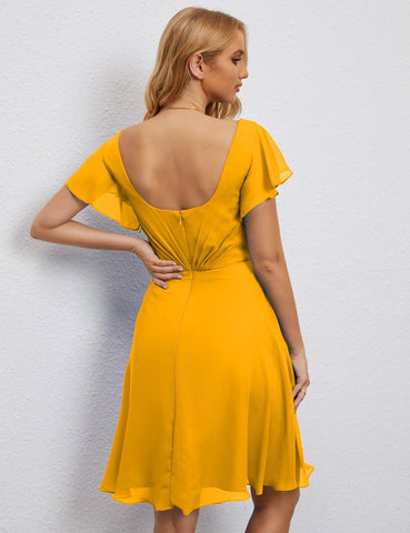 Vestido de fiesta formal con espalda en U y mangas cortas hasta la rodilla para cóctel 28077 