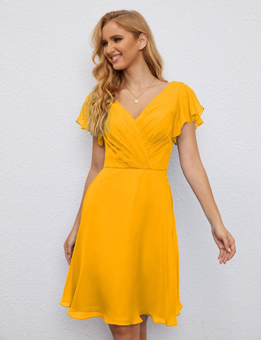 Vestido de fiesta formal con espalda en U y mangas cortas hasta la rodilla para cóctel 28077 