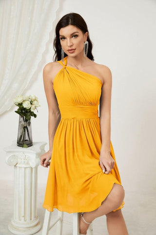 Vestido corto de gasa con un solo hombro para dama de honor de mujer Baoleely, ideal para fiestas y eventos formales como el baile de bienvenida (modelo 2804).