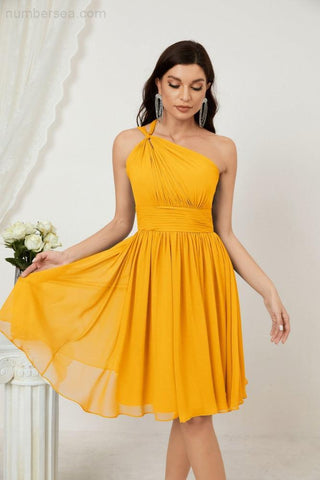Vestido corto de gasa con un solo hombro para dama de honor de mujer Baoleely, ideal para fiestas y eventos formales como el baile de bienvenida (modelo 2804).