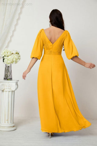 Baoleely  Formal Prom Gown Women V-Neck Chiffon Bridesmaid Dresses Long Bishop Sleeve Party Dress 2807