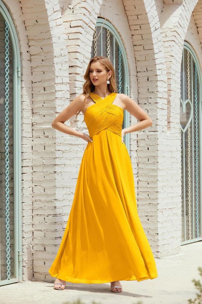 Vestidos de dama de honor con cuello halter, vestido formal de cóctel o de fiesta 28015 