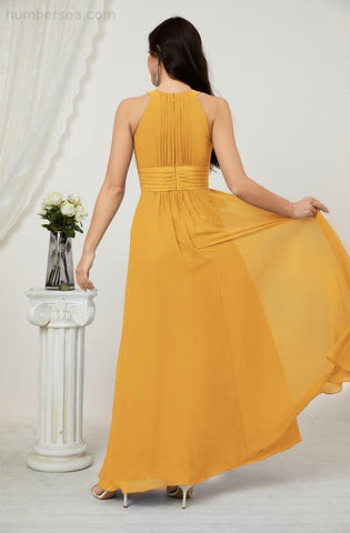 Baoleely Formal Party Gown Dress Chiffon Halter Long Sleeveless Bridesmaid Dresses 2802