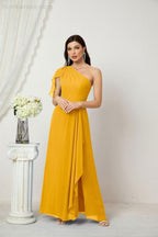 Baoleely  Chiffon Ruffled One Shoulder Long Bridesmaid Dresses A-line Formal Evening Gown Side Split 2809