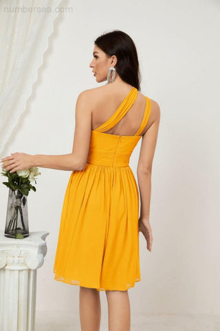 Vestido corto de gasa con un solo hombro para dama de honor de mujer Baoleely, ideal para fiestas y eventos formales como el baile de bienvenida (modelo 2804).