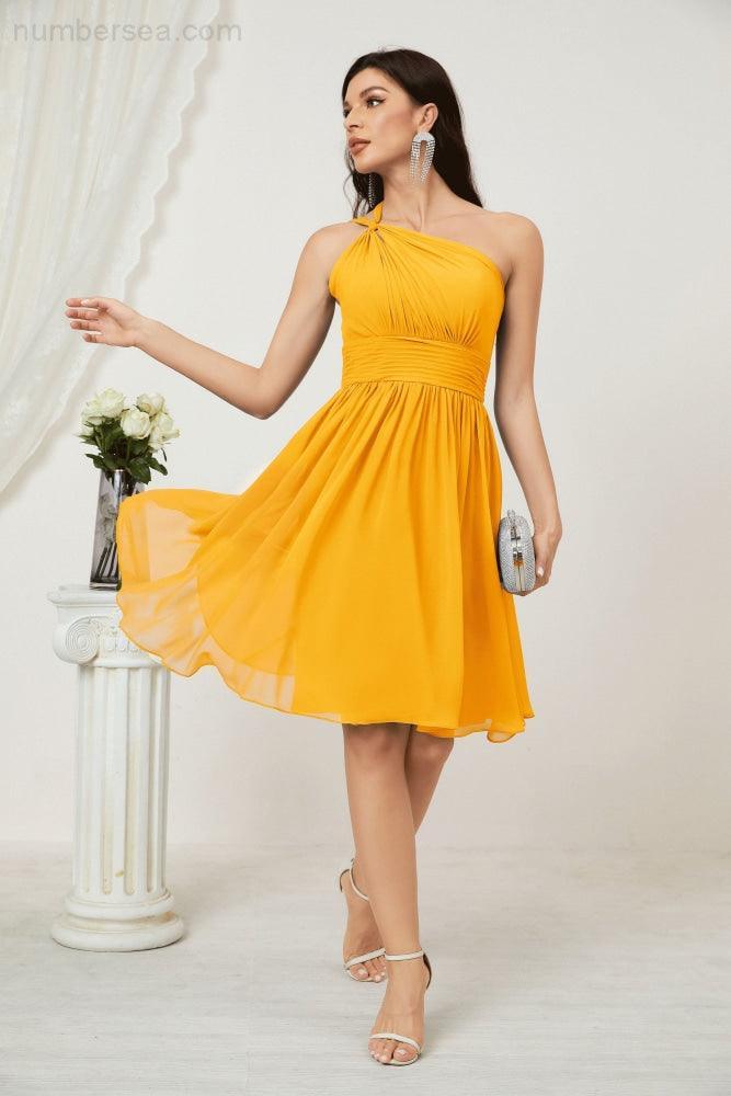 Vestido corto de gasa con un solo hombro para dama de honor de mujer Baoleely, ideal para fiestas y eventos formales como el baile de bienvenida (modelo 2804).