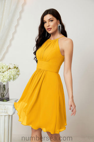 Vestidos de fiesta de bienvenida con cuello halter, vestido formal de cóctel para noche 28011 