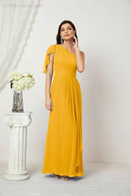 Baoleely  Chiffon Ruffled One Shoulder Long Bridesmaid Dresses A-line Formal Evening Gown Side Split 2809