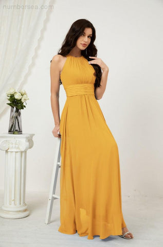 Baoleely Formal Party Gown Dress Chiffon Halter Long Sleeveless Bridesmaid Dresses 2802