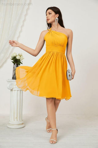 Vestido corto de gasa con un solo hombro para dama de honor de mujer Baoleely, ideal para fiestas y eventos formales como el baile de bienvenida (modelo 2804).