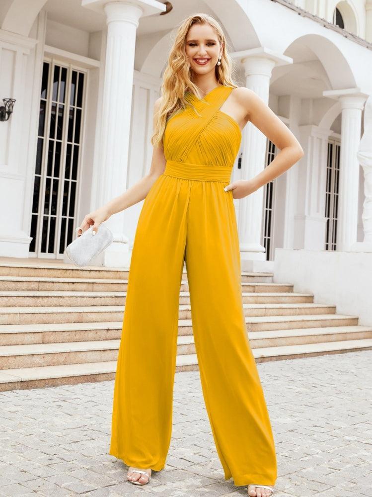 Baoleely Crisscross Neck Jumpsuit Formal Evening Dress Long Bridesmaid Dresses Bell-bottomed Pants 28033