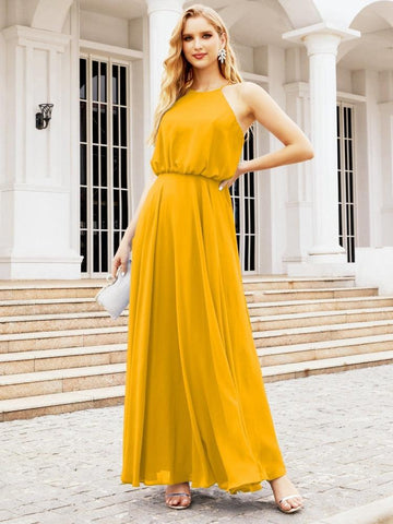 Vestido largo de dama de honor Baoleely con cuello halter, corte A, estilo formal, para jóvenes, modelo 28029