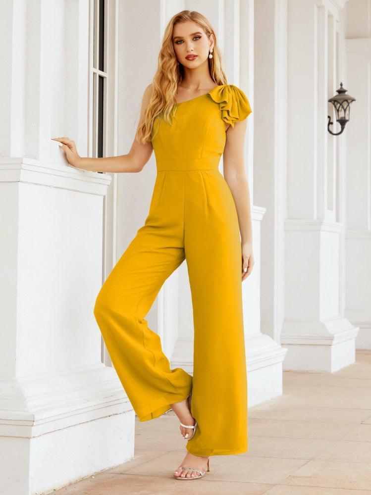 Baoleely Women's One Shoulder Long Jumpsuit Formal Evening Dress Long Bridesmaid Dresses Pants Wedding Party 28034