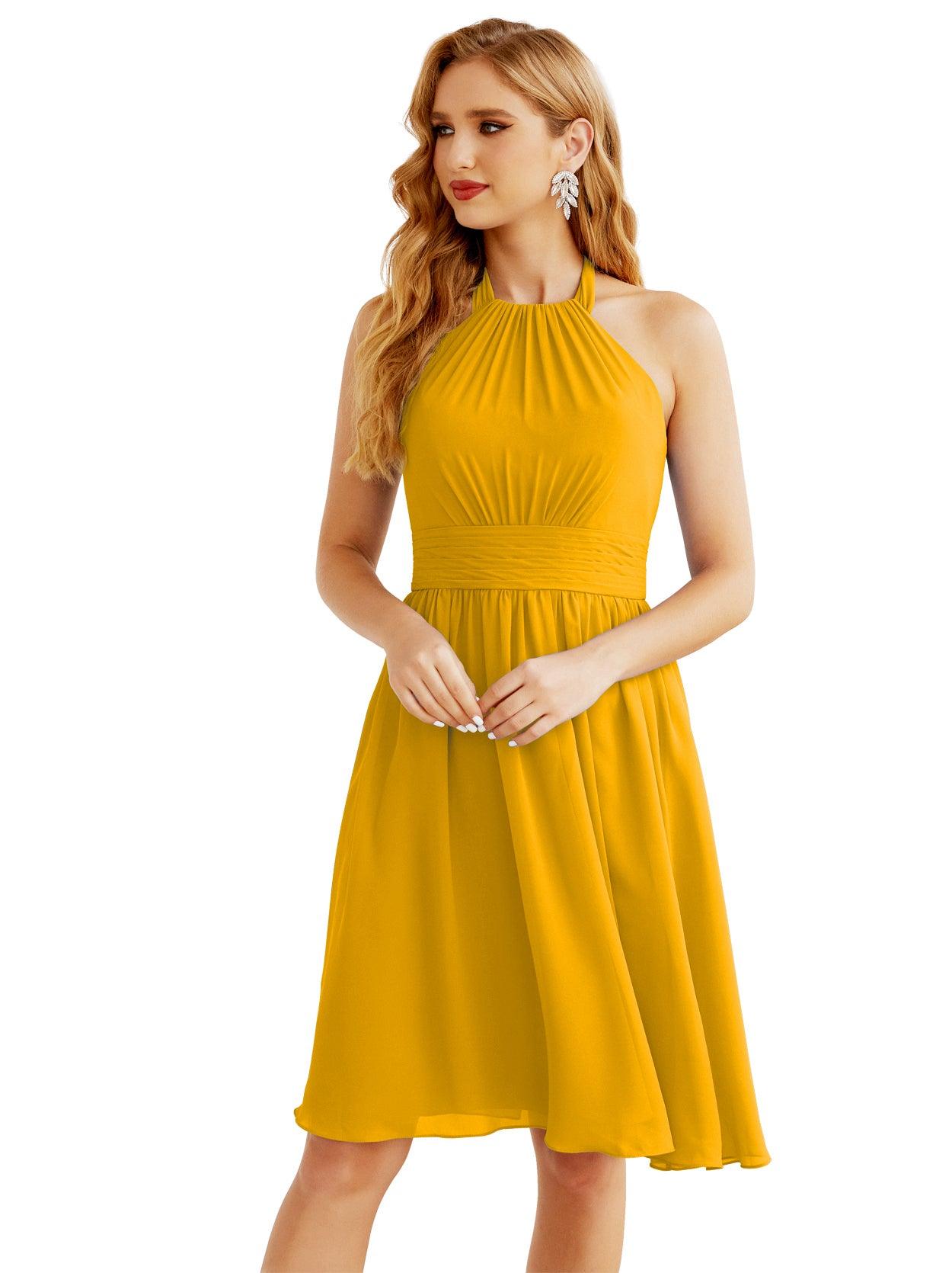 Baoleely - Vestido de dama de honor de gasa con cuello halter, corto, sin mangas, formal, para fiesta, espalda descubierta, 28023 