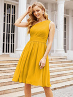Robe de bal courte plissée asymétrique, robe de soirée formelle 28046 