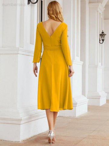 Vestido de dama de honor con espalda en V y cinturón, para la madre de la novia o invitada a la boda SY28031