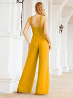 Baoleely Crisscross Neck Jumpsuit Formal Evening Dress Long Bridesmaid Dresses Bell-bottomed Pants 28033