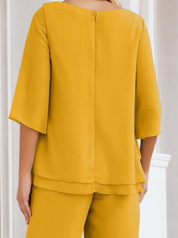 Elegante conjunto de pantalón y bata plateada de dos piezas para la madre de la novia, talla grande, con volantes, Sunderly Elegant SY28064