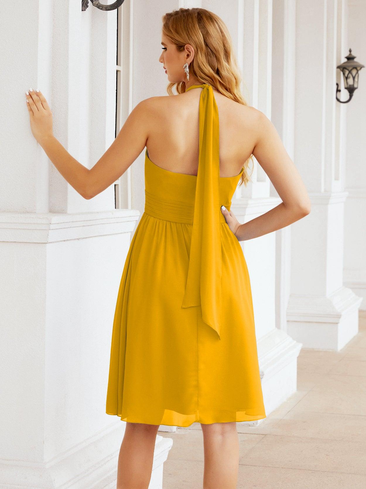 Robe de demoiselle d'honneur courte en mousseline de soie, dos nu, sans manches, robe de soirée formelle, dos nu, Baoleely 28023 
