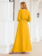 Vestido de dama de honor de gasa para mujer Sunderly, corte en A, manga larga, vestido de noche formal para invitada de boda SY28032 