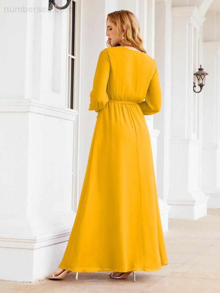 Vestido de dama de honor de gasa para mujer Sunderly, corte en A, manga larga, vestido de noche formal para invitada de boda SY28032 