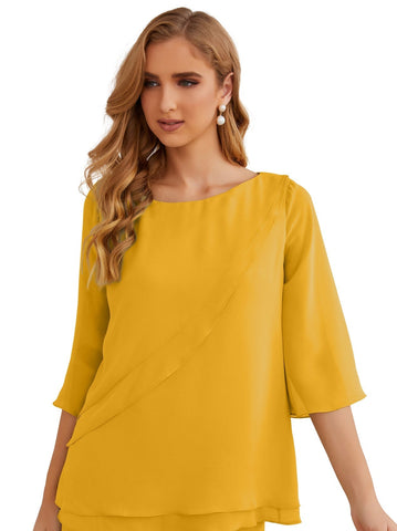 Elegante conjunto de pantalón y bata plateada de dos piezas para la madre de la novia, talla grande, con volantes, Sunderly Elegant SY28064