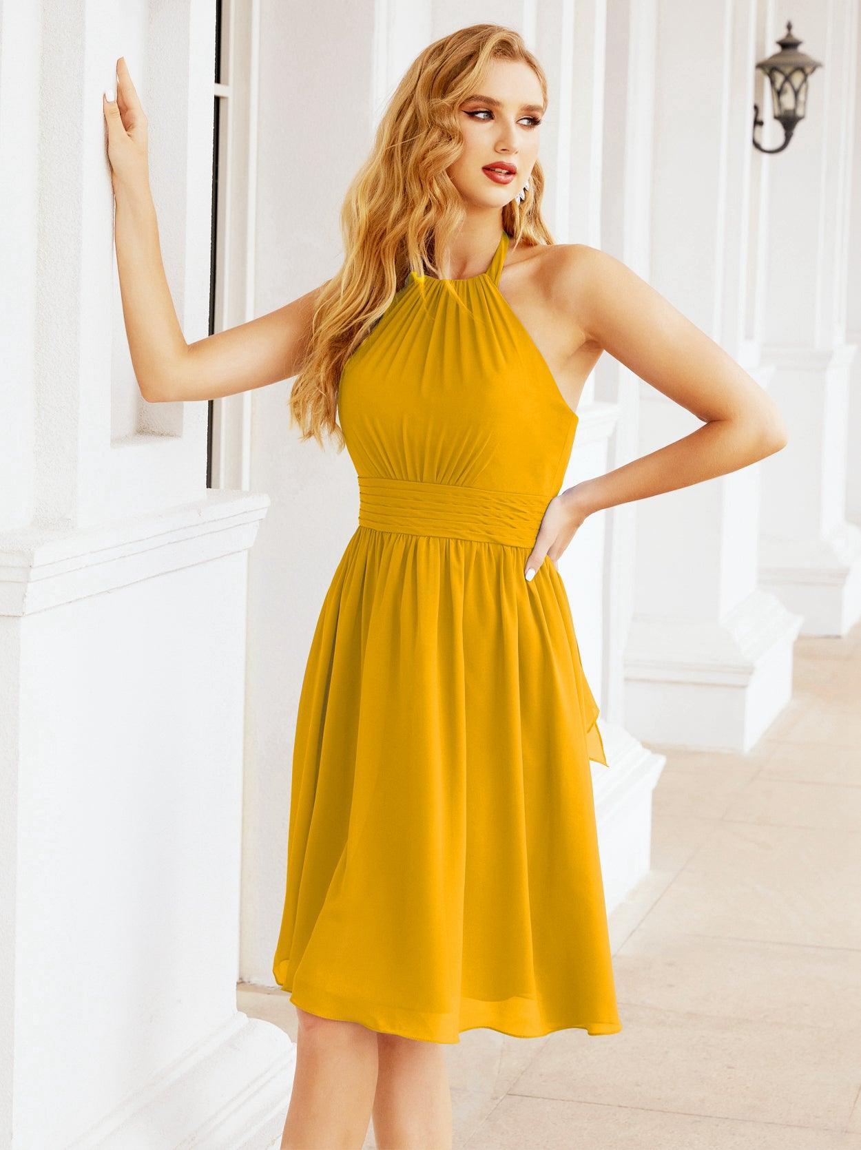 Robe de demoiselle d'honneur courte en mousseline de soie, dos nu, sans manches, robe de soirée formelle, dos nu, Baoleely 28023 