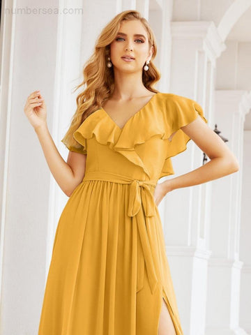 Vestidos de dama de honor con mangas abullonadas para fiesta formal de noche y graduación 28044 