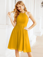 Robe de demoiselle d'honneur courte en mousseline de soie, dos nu, sans manches, robe de soirée formelle, dos nu, Baoleely 28023 