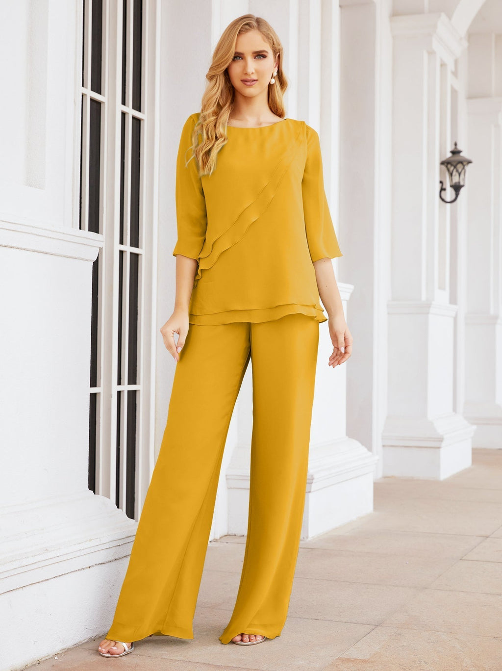 Baoleely Élégante robe mère de la mariée 2 pièces, grande taille, pantalon, volants, couches argentées, peignoir 28064