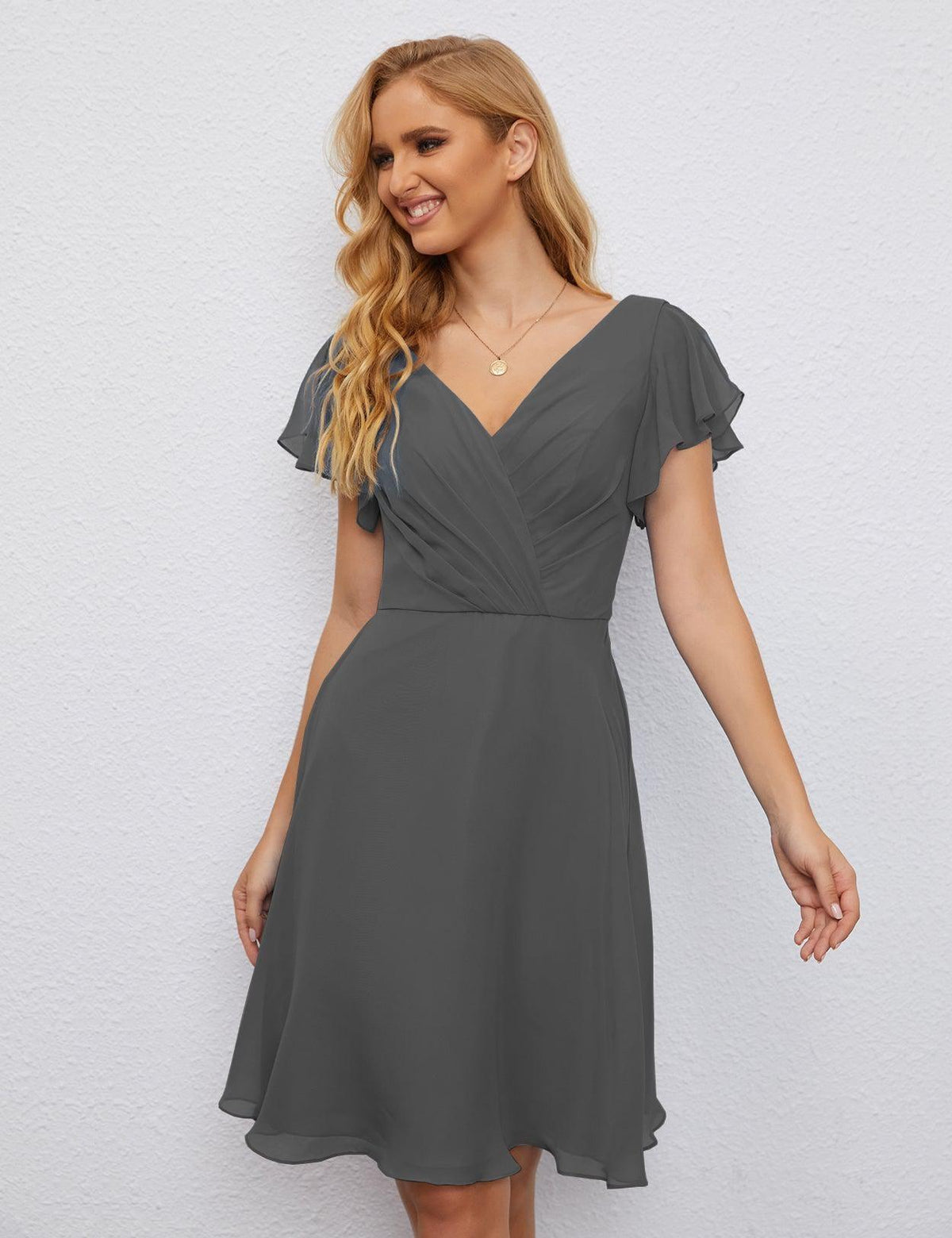 Robe de soirée dos nu, robe de bal formelle, longueur genou, manches courtes, robe de cocktail 28077 
