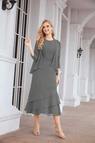 Vestido de fiesta formal de dos piezas corte A para la madre de la novia Sunderly SY28072