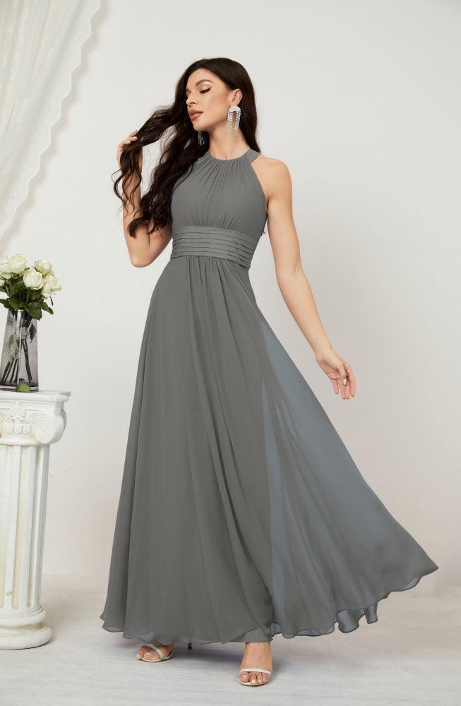 Robe de soirée formelle Baoleely en mousseline de soie, col licou, longue, sans manches, robe de demoiselle d'honneur 2802 