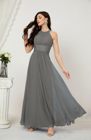 Baoleely Formal Party Gown Dress Chiffon Halter Long Sleeveless Bridesmaid Dresses 2802
