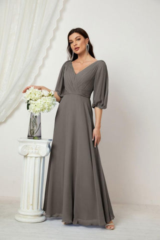 Baoleely  Formal Prom Gown Women V-Neck Chiffon Bridesmaid Dresses Long Bishop Sleeve Party Dress 2807